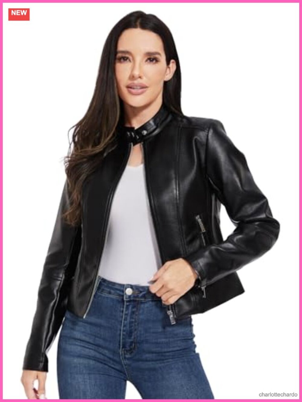 Faux Leather Jacket Women Cropped Motorcycle Biker Casual Blazer